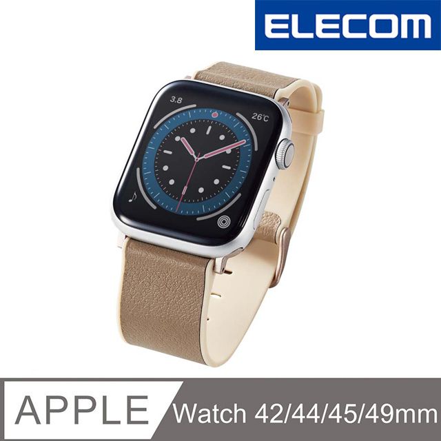 ELECOM  Apple Watch 45/44/42mm MINIO錶帶-灰褐淺粉