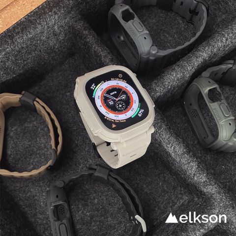 elkson 來自加拿大  Apple Watch  Ultra Quattro Pro2.0 一體成形軍規錶帶+9H鋼化膜套組_49mm