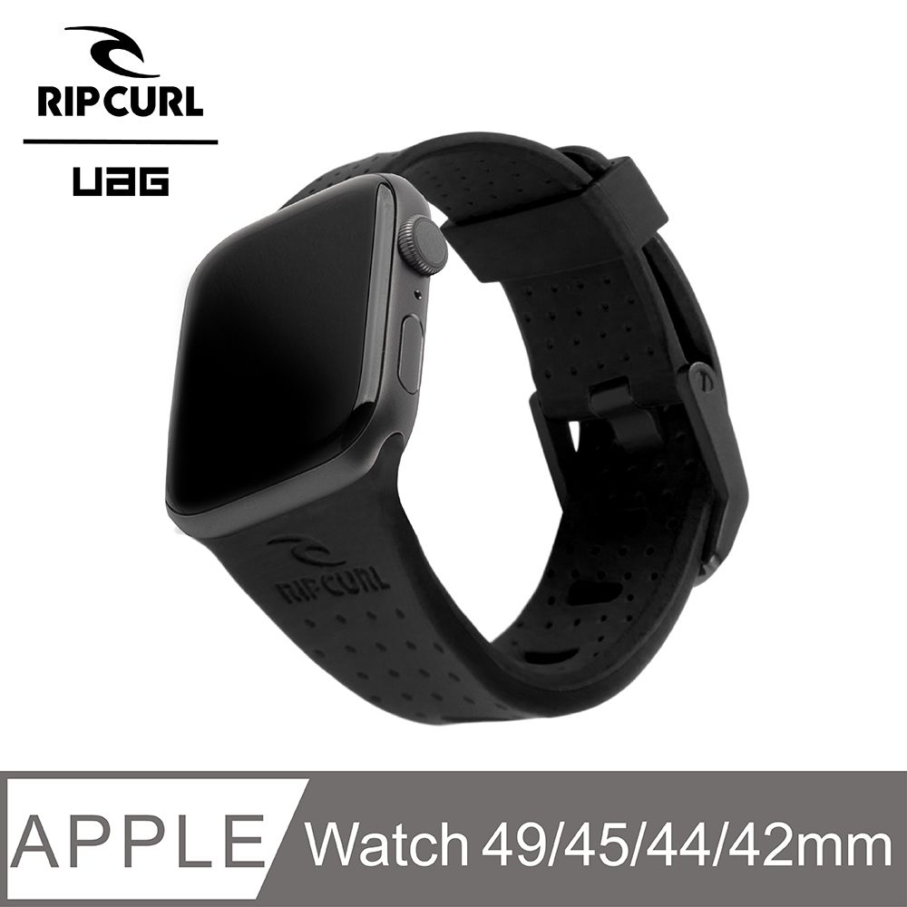 UAG  X RIP CURL Apple Watch 42/44/45/49mm 舒適矽膠運動錶帶-極限黑