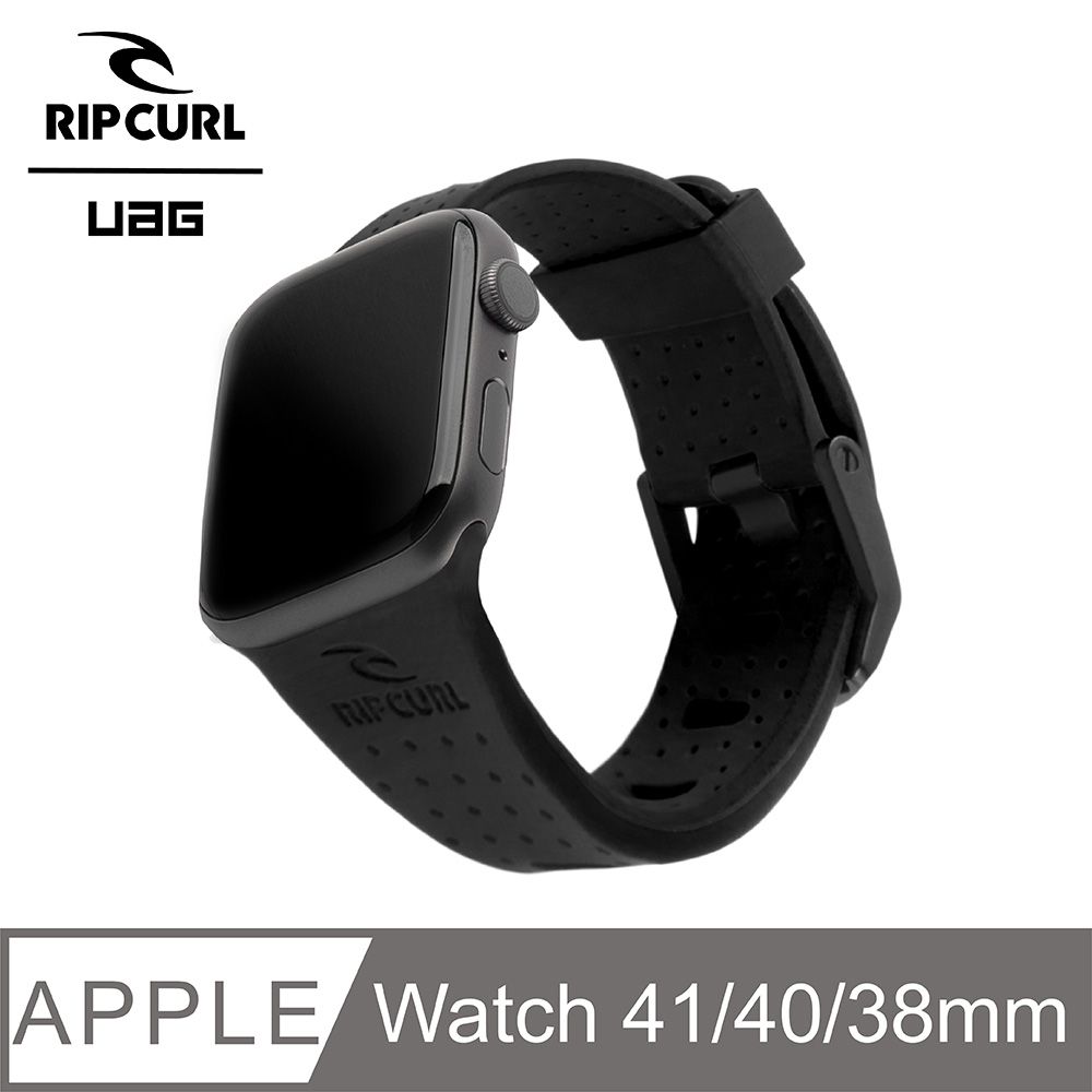 UAG  X RIP CURL Apple Watch 38/40/41mm 舒適矽膠運動錶帶-極限黑