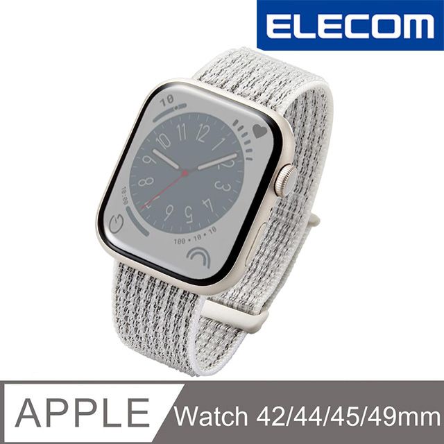 ELECOM  Apple Watch 45/44/42mm 布面錶帶- 白