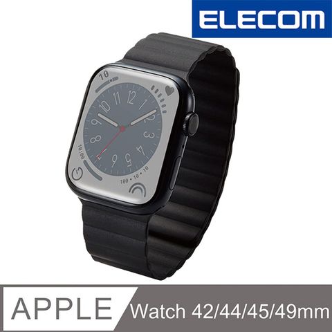 ELECOM Apple Watch 49/45/44/42mm磁吸矽膠錶帶- 黑