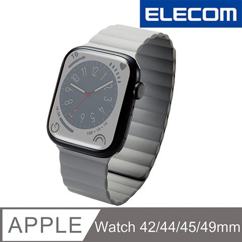 ELECOM Apple Watch 49/45/44/42mm磁吸矽膠錶帶- 灰