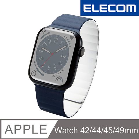 ELECOM Apple Watch 49/45/44/42mm磁吸矽膠錶帶- 藍