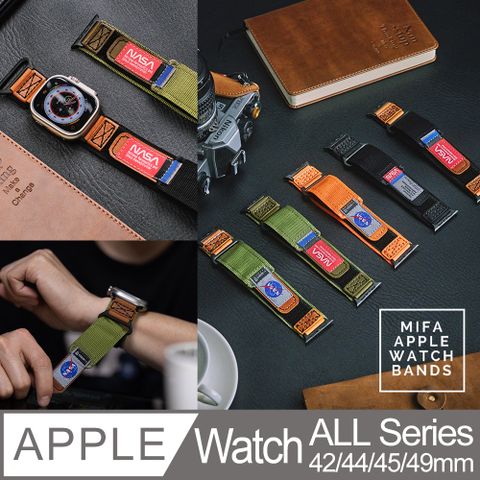 Mifa Apple Watch 42/44/45/49mm EDC-34太空總署NASA系列戰術尼龍混搭真皮皮革運動錶帶
