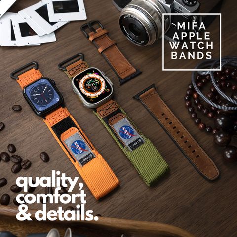 Mifa Apple Watch EDC-34太空總署NASA系列戰術尼龍混搭真皮皮革運動錶帶