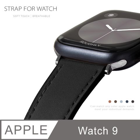Apple Watch 9 質感美學 皮革錶帶 適用蘋果手錶 - 渡鴉黑質地舒適，耐磨柔韌