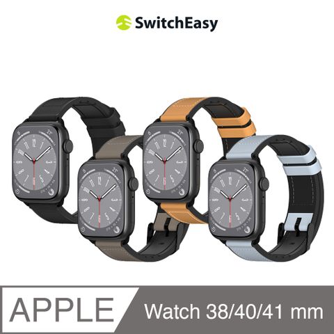 SwitchEasy 魚骨牌 Apple Watch 9/8/7 38/40/41mm Hybrid 矽膠真皮錶帶