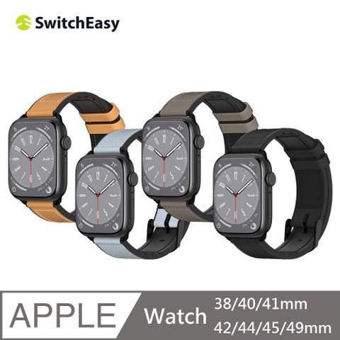 SwitchEasy 魚骨牌 Hybrid Apple Watch 頭層小牛皮矽膠真皮錶帶