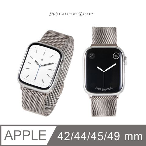 Apple Watch 錶帶 米蘭磁吸錶帶 蘋果手錶適用 42/44/45/49mm - 銀色經典義大利米蘭風格錶帶