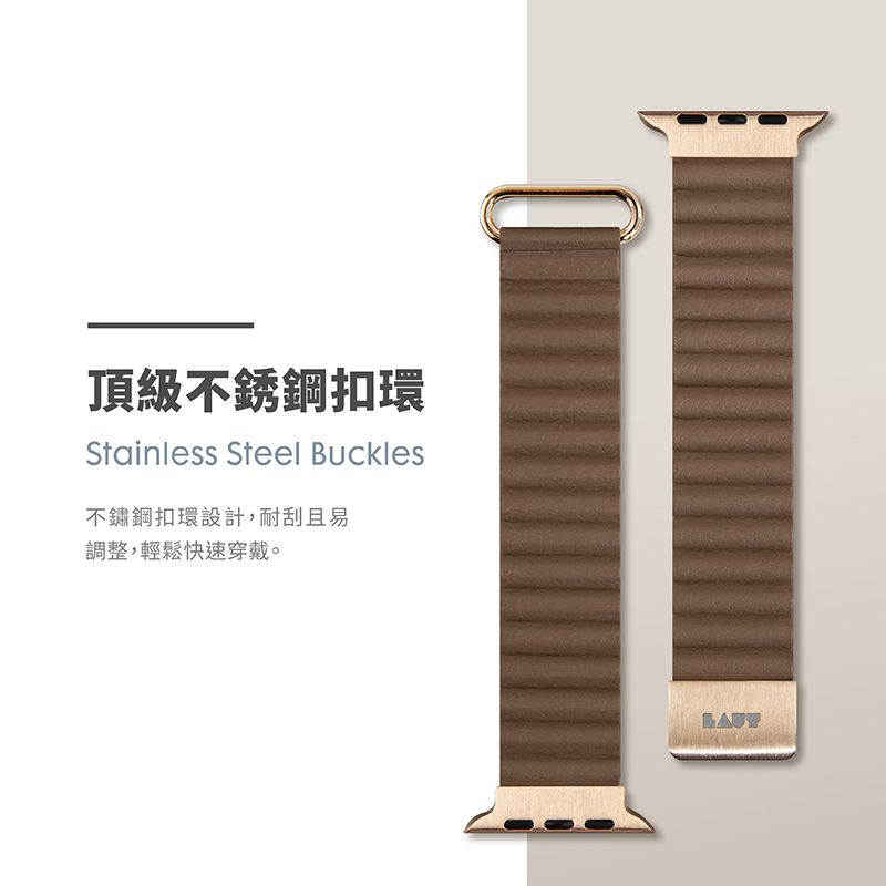 頂級不銹鋼扣環Stainless Steel Buckles不鏽鋼扣環設計,耐刮且易調整,輕鬆快速穿戴。