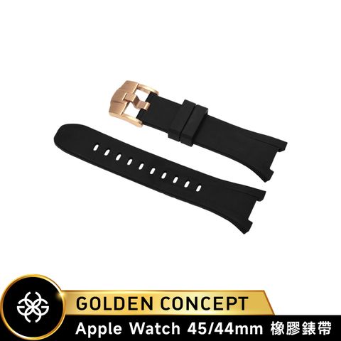 Golden Concept Apple Watch 黑橡膠錶帶/玫瑰金錶扣 (45/44mm) ST-45-RB-BK-RG