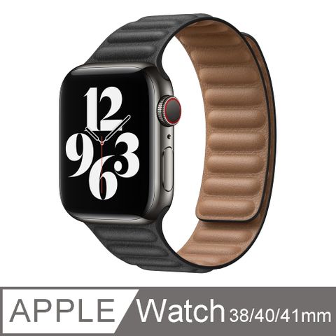 OMG Apple Watch 7/6/5/4/3/2/SE 皮製鏈式磁吸錶帶 iWatch替換錶帶 38/40/41mm通用