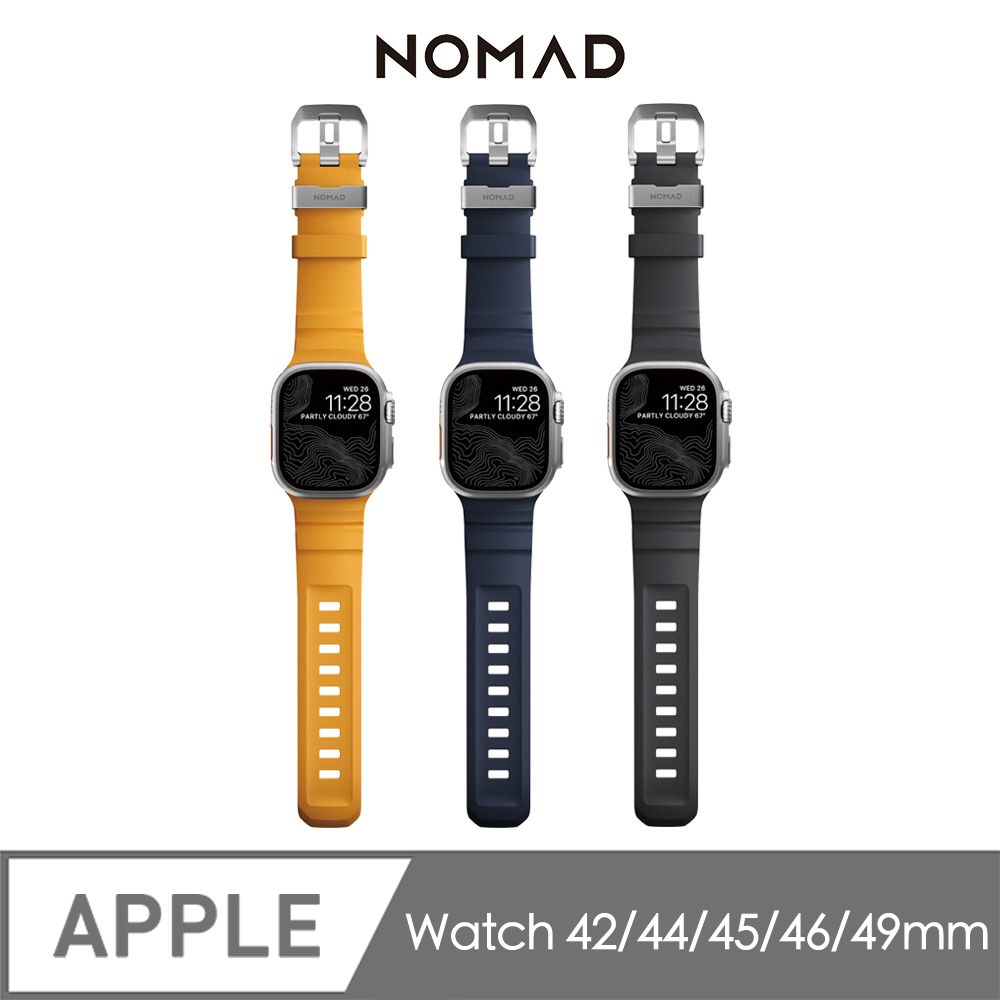 NOMAD 美國 Apple Watch專用硬悍FKM橡膠錶帶 (銀扣) Apple Watch 1-10代&SE&Ultra 49/46/45/44/42mm適用