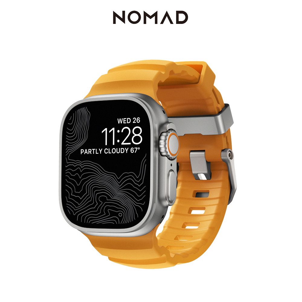 NOMAD 美國 Apple Watch專用硬悍FKM橡膠錶帶 (銀扣) Apple Watch 1-10代&SE&Ultra 49/46/45/44/42mm適用