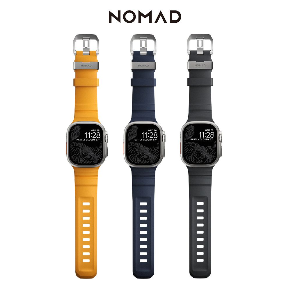 NOMAD 美國 Apple Watch專用硬悍FKM橡膠錶帶 (銀扣) Apple Watch 1-10代&SE&Ultra 49/46/45/44/42mm適用