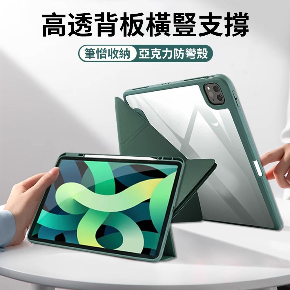  BASEE iPad Pro 11吋 2024 變形金剛內置筆槽平板皮套 智慧休眠喚醒保護套 亞克力多折支架散熱保護殼