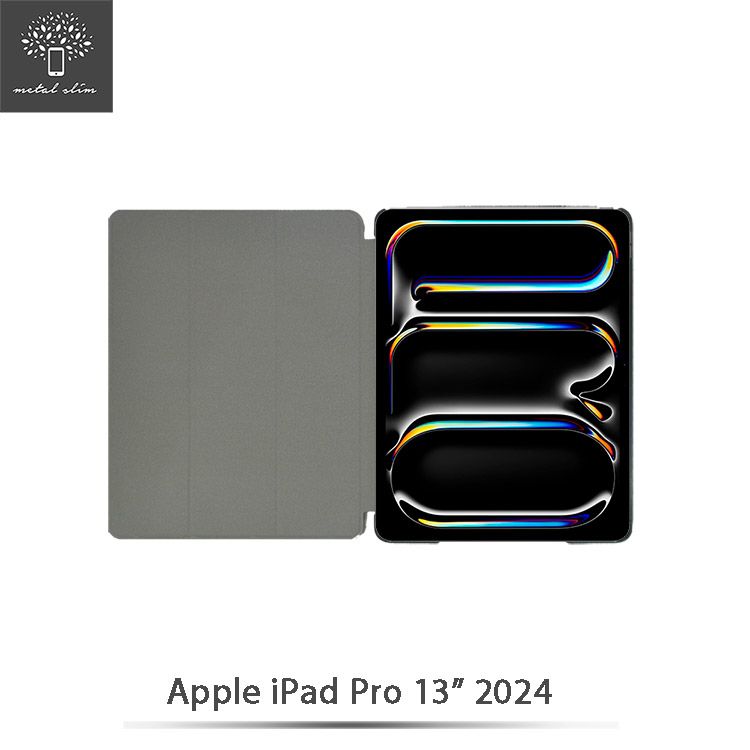 Metal-Slim Apple iPad Pro (M4) 13吋 2024 高仿小牛皮三折立架式保護皮套