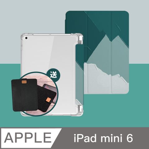 【BOJI波吉】iPad mini 6 8.3吋 保護殼 霧透氣囊殼-復古油畫森系綠(三折式/軟殼/內置筆槽)