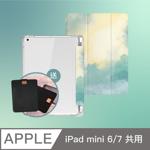 BOJI 波吉 iPad mini 6/7 8.3吋 氣囊殼 彩繪圖案款-復古水彩綠茵(三折式/軟殼/內置筆槽)