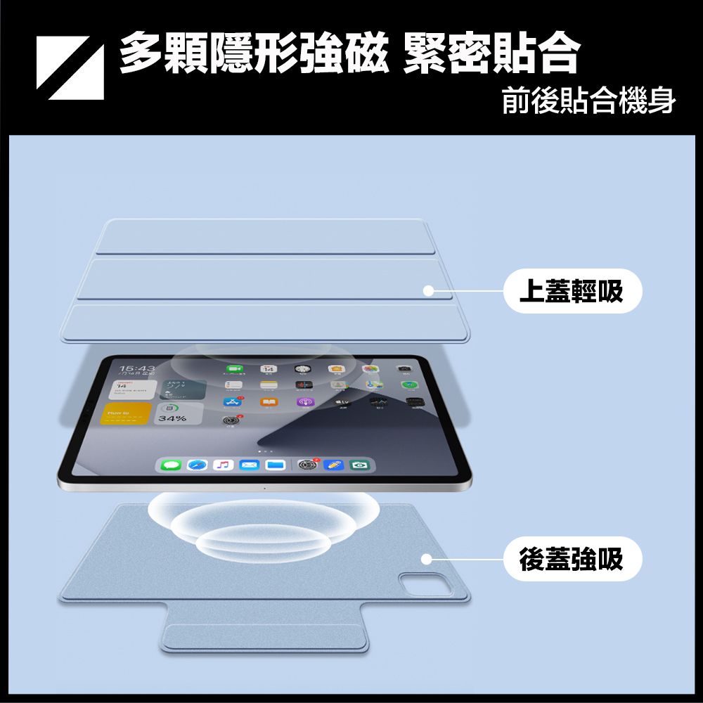 嚴選  iPad mini 6 雙面磁吸無框三折磁扣皮套/平板保護套 灰色