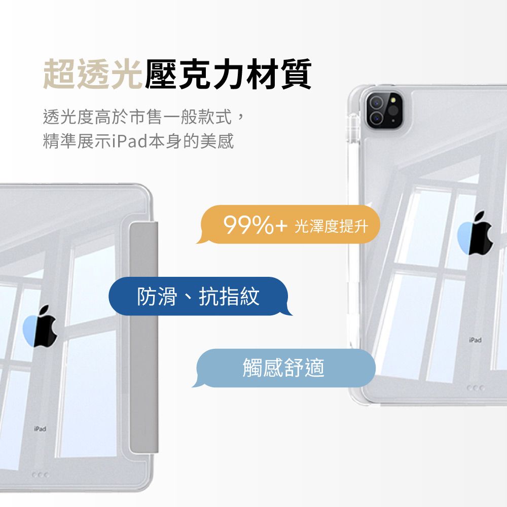 eiP 【3+Y折 超高透 iPad保護殼 iPad Air6 13吋 M2 】iPad透明殼/透明氣囊殼/內置筆槽/休眠喚醒/防摔殼