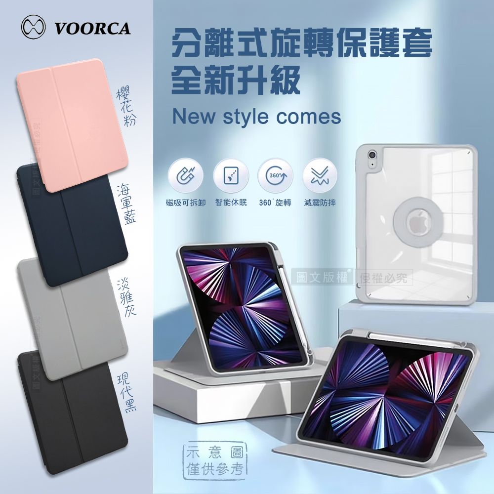 VOORCA分離式旋轉保護套全新升級New style comes360磁吸可拆卸 智能休眠360旋轉減震防摔圖文版權究 示意圖|僅供參考|