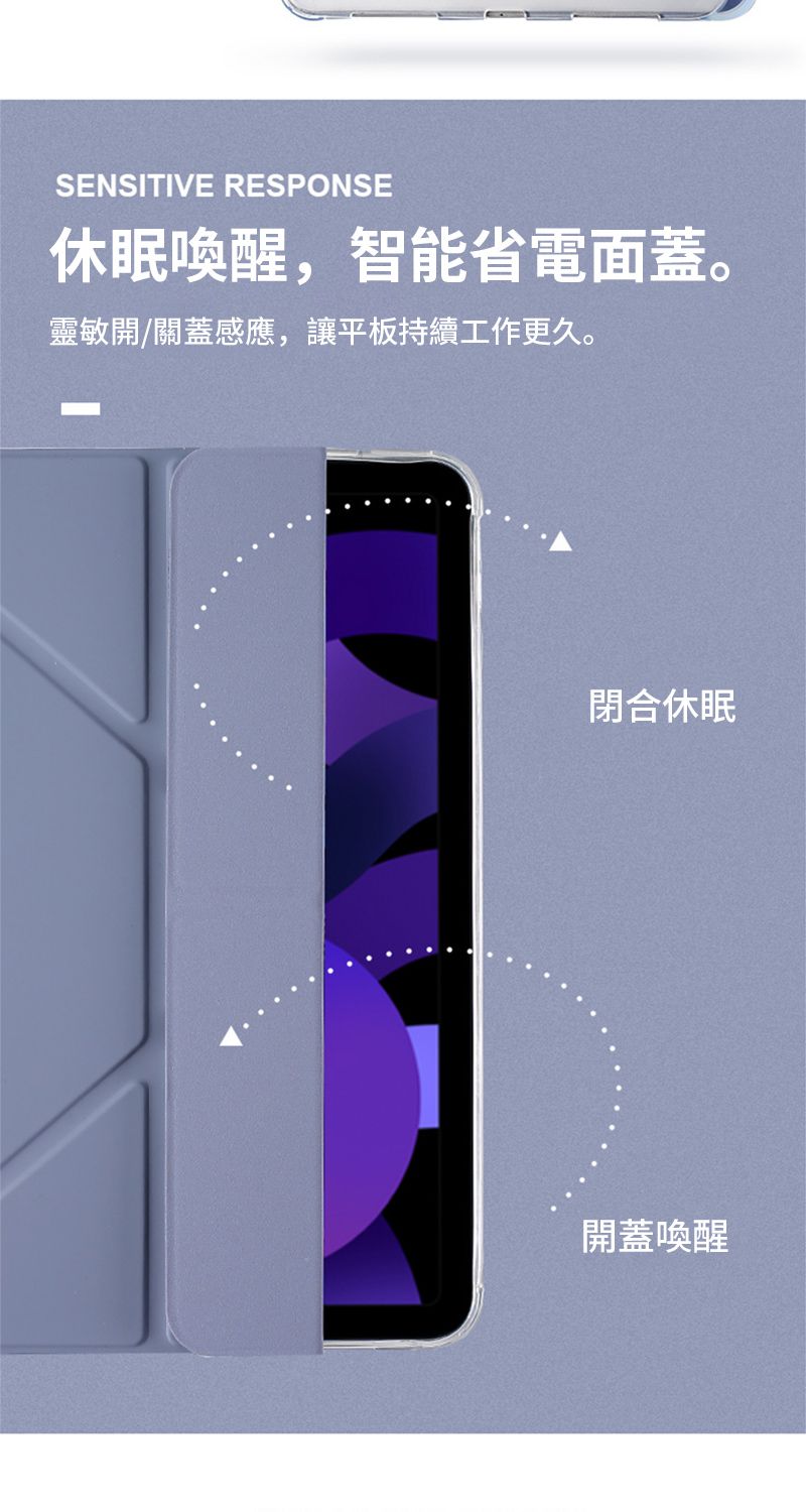 SENSITIVE RESPONSE休眠喚醒,智能省電面蓋。靈敏開/關蓋感應,讓平板持續工作更久。閉合休眠開蓋喚醒
