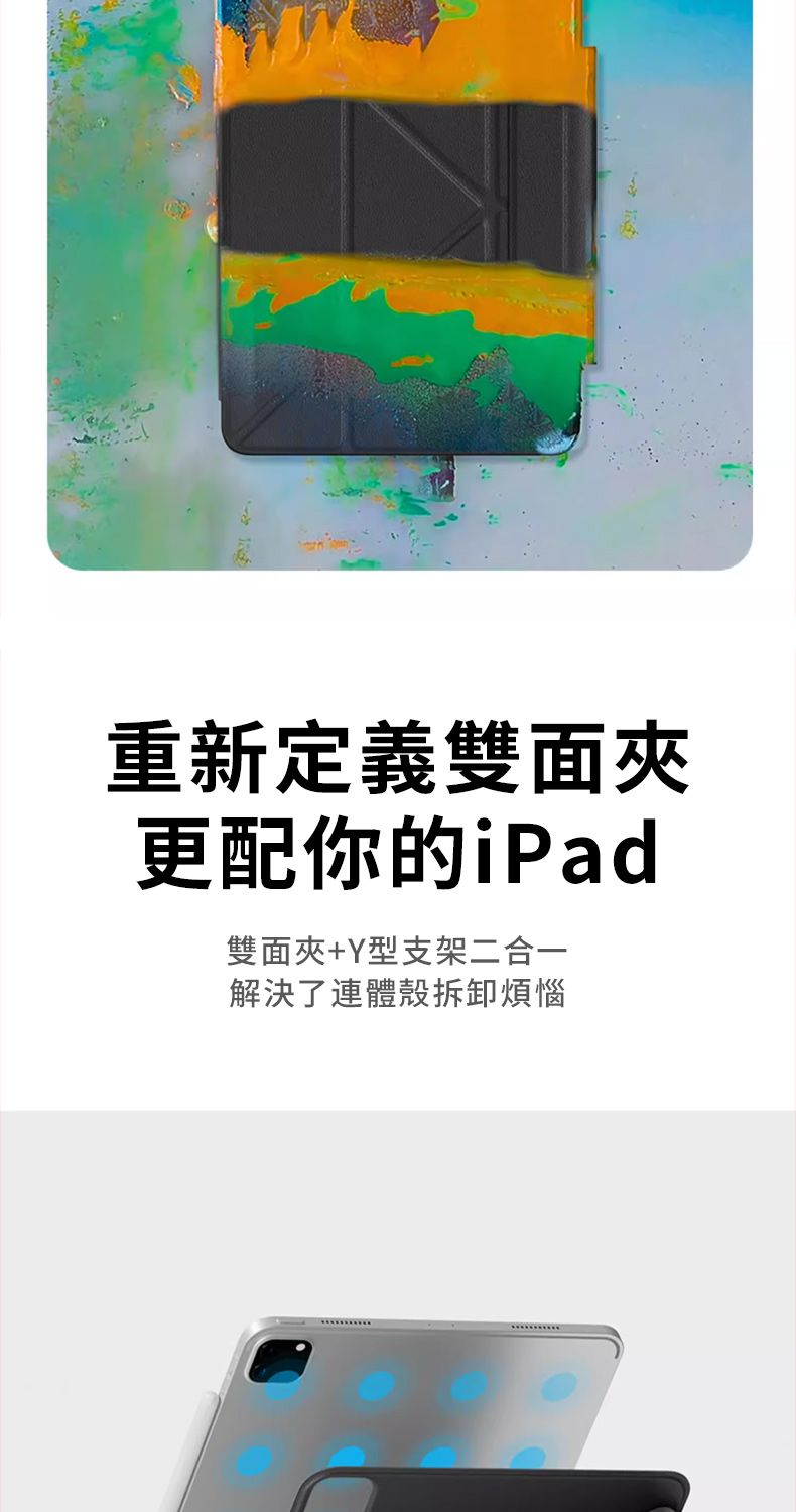 重新定義雙面更配你的iPad雙面夾+Y型支架二合一解決了連體殼拆卸煩惱