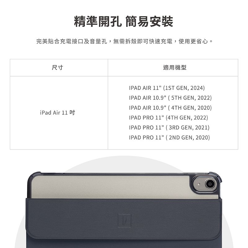 精準開孔 簡易安裝完美貼合充電接口及音量孔,無需拆殼即可快速充電,使用更省心。尺寸適用機型IPAD AIR 11 (1ST GEN, 2024)IPAD AIR 10.9 (5TH GEN, 2022)IPAD AIR 10.9 (4TH GEN, 2020)iPad Air 11 IPAD PRO 11 (4TH GEN, 2022)IPAD PRO 11 (3RD GEN, 2021)IPAD PRO 11 ( 2ND GEN, 2020)