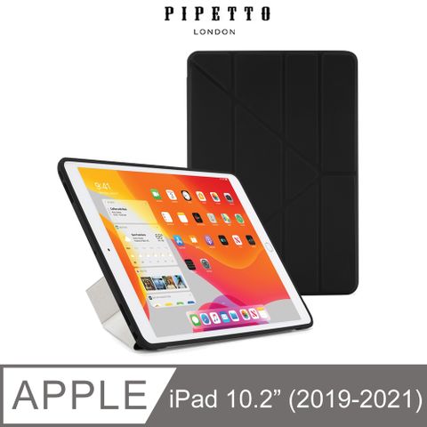 Pipetto 【英國品牌】 iPad 10.2吋 (2019-2021) Origami TPU 多角度多功能保護套-黑色/透明背蓋