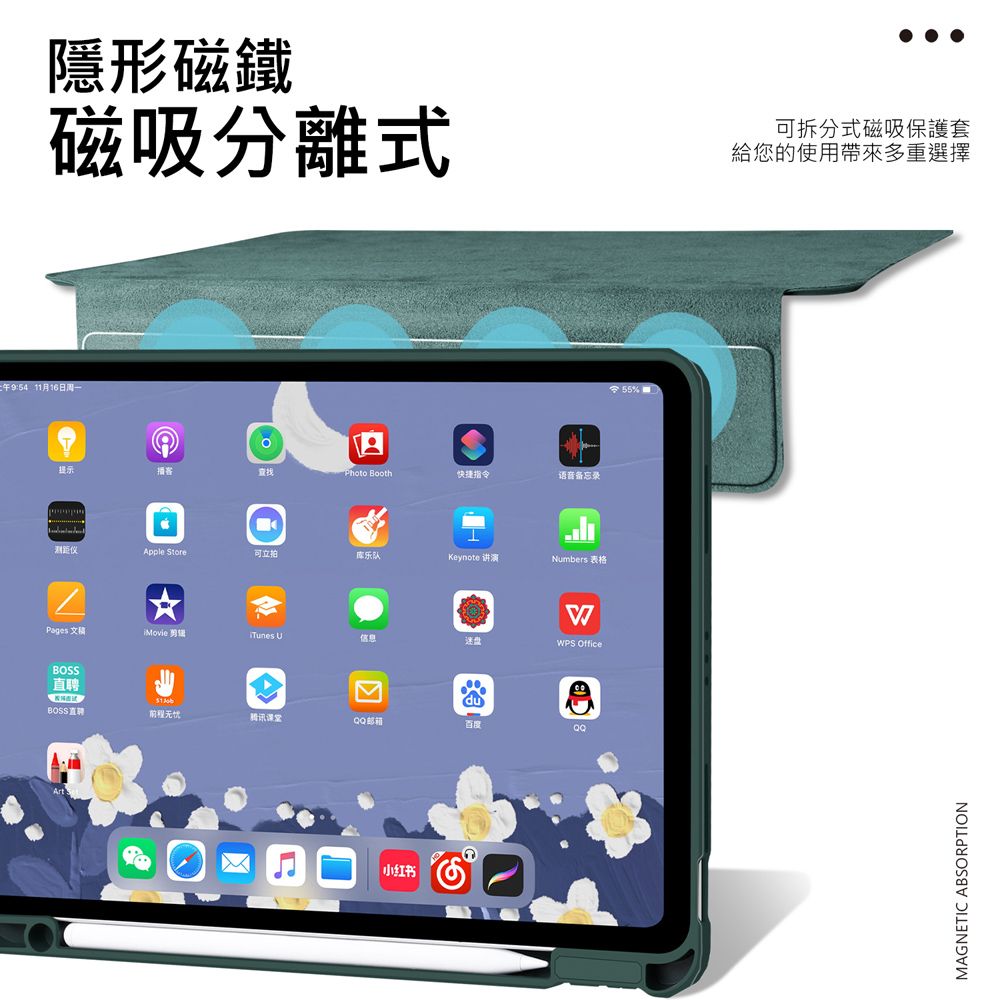 Apple 蘋果  iPad Air 5/4 (10.9吋)(粉綠)--磁吸分離智能休眠平板皮套系列