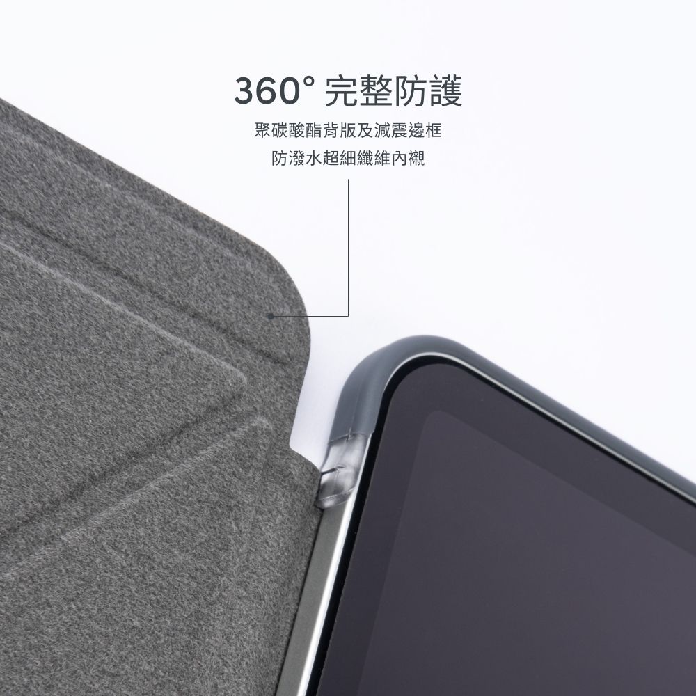 360°完整防護聚碳酸酯背版及減震邊框防潑水超細纖維內襯
