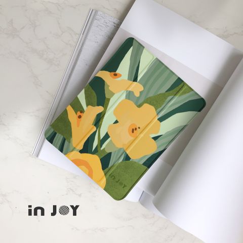 INJOY mall iPad mini7/6/5系列 深情百合花 附筆槽平板保護套