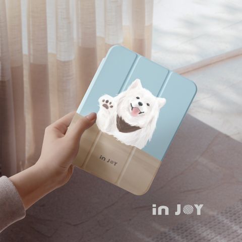 INJOY mall iPad mini7/6/5系列 笑臉天使薩摩耶犬 附筆槽平板保護套