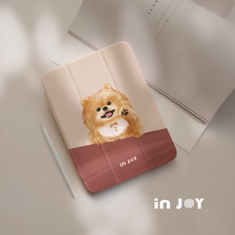 INJOY mall iPad mini7/6/5系列 輕快可愛博美犬 附筆槽平板保護套