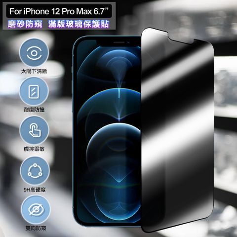 ACEICE for iPhone 12 Pro Max 6.7吋 霧面磨砂防窺滿版玻璃保護貼-黑