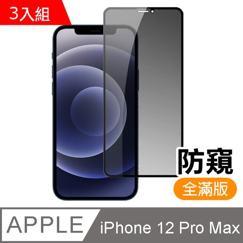 超值3入組 iPhone12ProMax保護貼 iPhone 12ProMax 保護貼 滿版 高清防窺 9H鋼化玻璃膜 手機貼膜 iPhone12ProMax鋼化膜 防偷窺 玻璃保護貼 手機保護貼