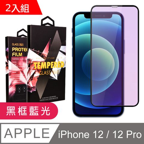 【IPhone 12/12 PRO】 9D高清藍光保護貼保護膜 黑框藍光全覆蓋鋼化玻璃膜 防刮防爆-2入組