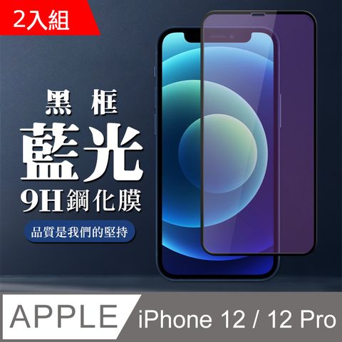 【IPhone 12/12 PRO】 全覆蓋鋼化玻璃膜 黑框藍光高清 5D保護貼 保護膜 防指紋防爆-2入組