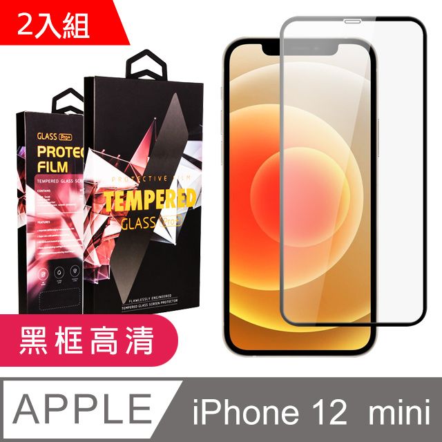  【IPhone 12 MINI】 9D高清透明保護貼保護膜 黑框全覆蓋鋼化玻璃膜 防刮防爆-2入組