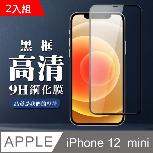  【IPhone 12 MINI】 全覆蓋鋼化玻璃膜 黑框高清透明 5D保護貼 保護膜 防指紋防爆-2入組