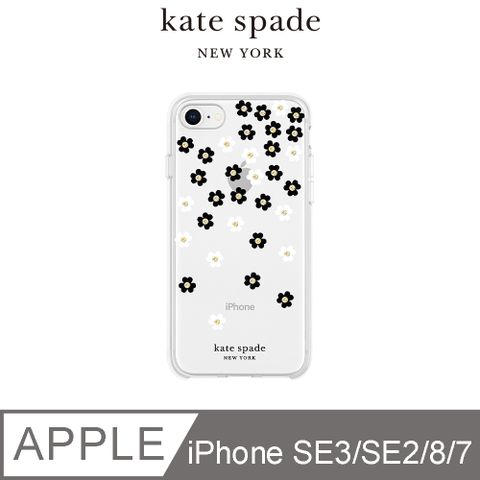kate Spade iPhone SE3/SE2/7/8 4.7吋 手機保護殼/套-黑白小花+金色鑲鑽