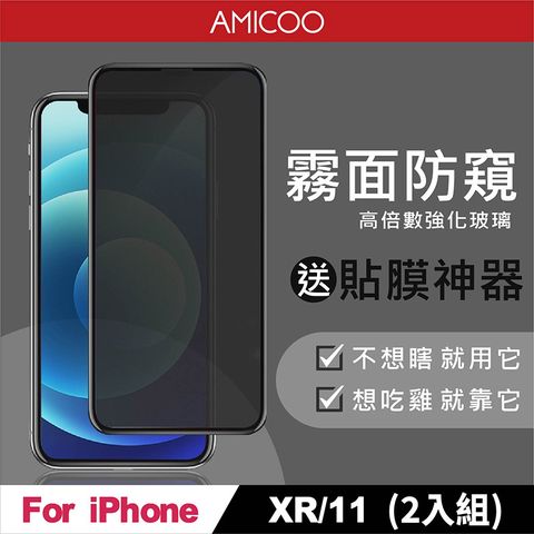 AMICOO iPhone XR 11 霧面防偷窺 滿版玻璃保護貼(2入組-送貼膜神器)