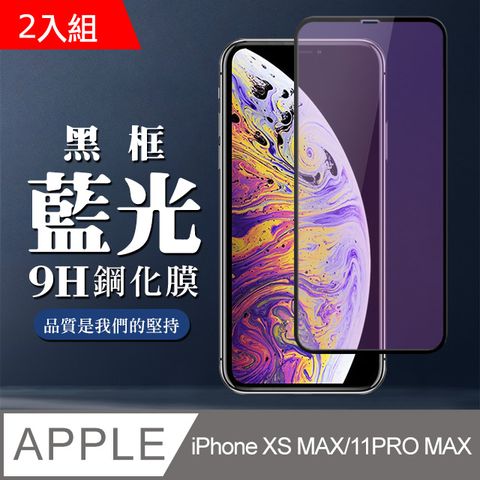 【IPhone XSM/11 PRO MAX】 全覆蓋鋼化玻璃膜 黑框藍光高清 5D保護貼 保護膜 防指紋防爆-2入組