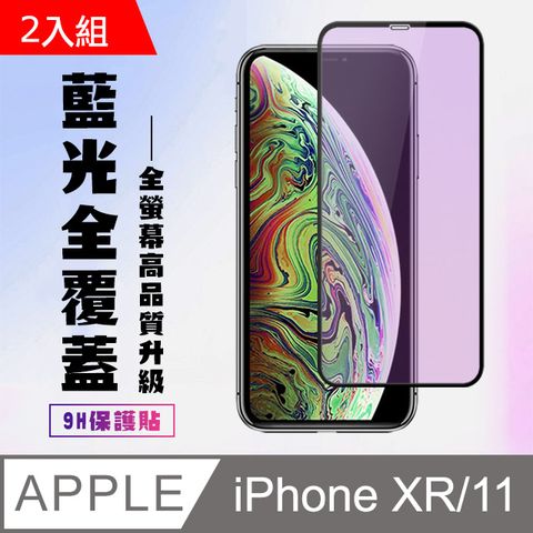 【IPhone XR/11】 高清藍光保護貼保護膜 9D黑框藍光全覆蓋 鋼化玻璃膜 9H加強硬度-2入組