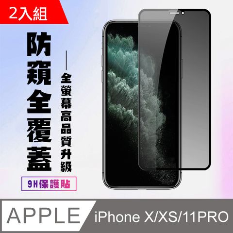 【IPhone X/XS/11 PRO】 高清防窺保護貼保護膜 5D黑框防窺全覆蓋 鋼化玻璃膜 9H加強硬度-2入組