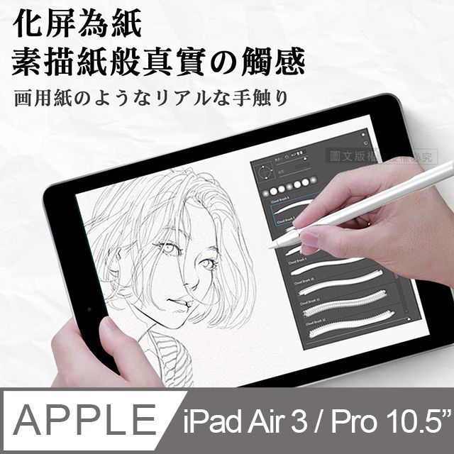 iPad Air3/ iPad Pro 10.5吋共用原彩磨砂類紙膜阻尼感繪圖保護