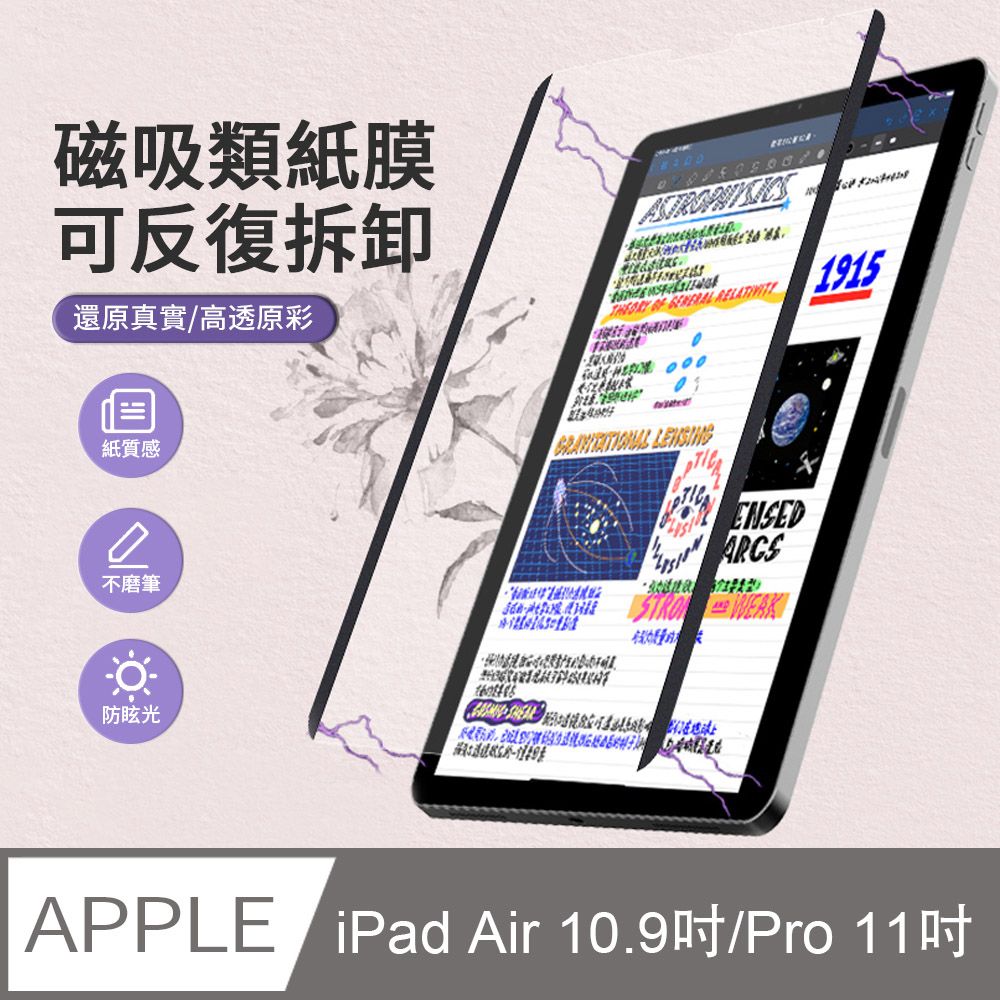 JDTECH iPad Pro 11吋 /Air5 10.9吋 磁吸可拆卸類紙膜 繪畫書寫專用膜 肯特紙 書紙膜 阻尼感 平板螢幕保護貼