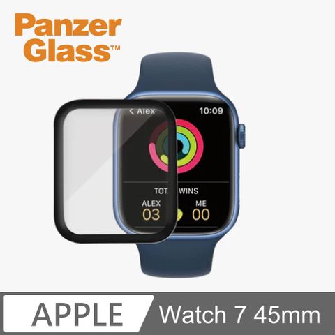 PanzerGlass Apple Watch 7 45mm 滿版全膠耐衝擊高透鋼化曲面玻璃保護貼
